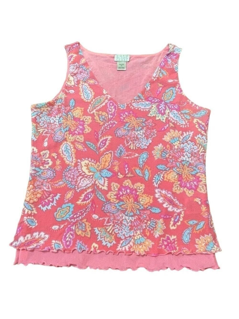 Sigrid Olsen Sleeveless V Neck Top Pink Mesh Petite Medium Vintage Y2K